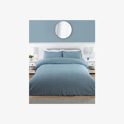 The Range Divante Seersucker Dusky Blue Duvet Cover and Pillowcase Set - Dusty Blue / Double