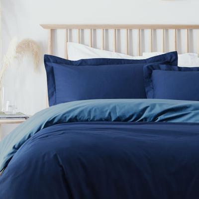 The Range Percale Plain Dyed 200 Thread Count Duvet Cover and Pillowcase Set - Blue / Double