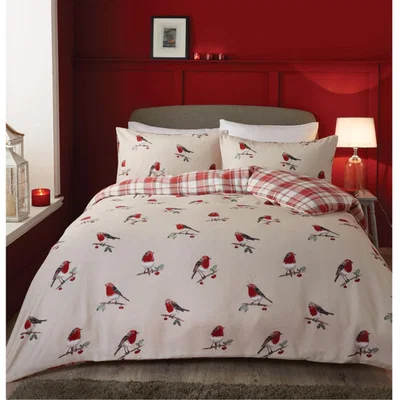 The Range Winter Robin Duvet Cover and Pillowcase Set - Red / Double