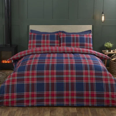 The Range Kinross Check Duvet Cover and Pillowcase Set - Red/Blue / Double