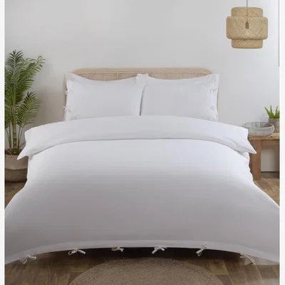 The Range My Home Moda Tied Duvet Cover and Pillowcase Set  - White / Double