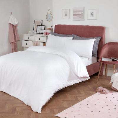 The Range Dreamscene Pom Pom Trim Duvet Cover with Pillowcase Bedding Set - White / Double