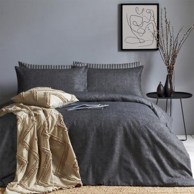 The Range Brushed Cotton Herringbone Duvet Cover Set - Charcoal / Double