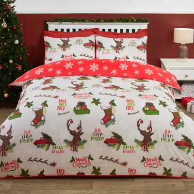 The Range Vintage Christmas Pom Pom Pillowcase and Duvet Set - Double