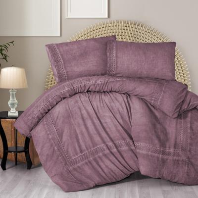 The Range Organic Cotton Lace Embroidered Double Duvet Cover Pillowcase Set - Dusty Rose