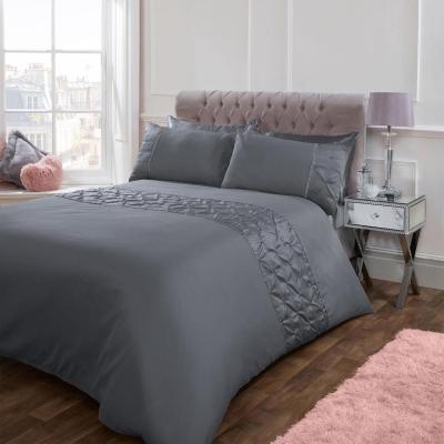 The Range Sienna Satin Pintuck Diamante Band Duvet Cover Bedding Set - Silver / Double