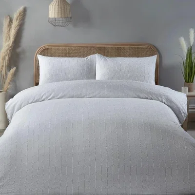 The Range Linear Waffle Duvet Cover Set - White - White / Double