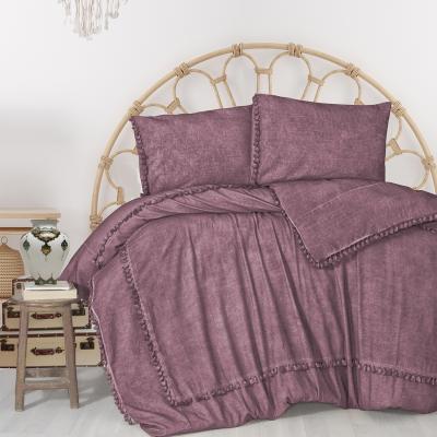 The Range Organic Cotton Pompom Double Duvet Cover and Pillowcase Set - Dusty Rose