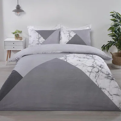 The Range Marble Geo Duvet Cover and Pillowcase Set - Grey / Double