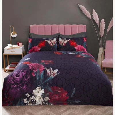 The Range Euphoria Floral Purple Duvet Cover and Pillowcase Set - Double