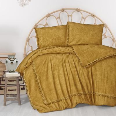 The Range Organic Cotton Pompom Double Duvet Cover and Pillowcase Set - Mustard