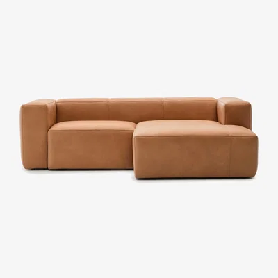 Kave Home Blok brown leather 2-seater sofa, right chaise longue 240 cm