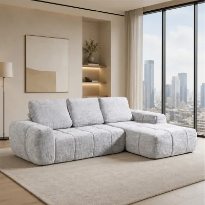 The Range MIMO Indoor Modular Chaise Lounge Sofa Set, Chenille Fabric, Grey - Grey