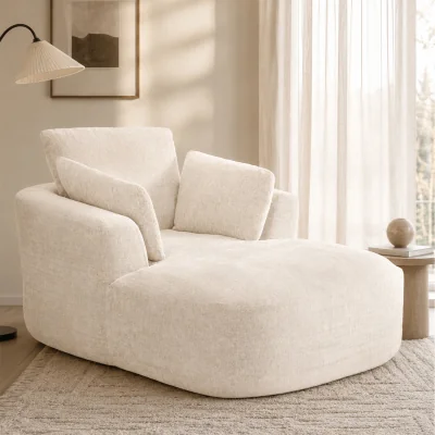 The Range MIMO Indoor Chaise Lounge Lasy Sofa with 30D Foam, Chenille Upholstery - Beige