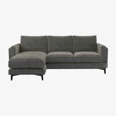 Sofa.com Boston Squared Arm LHF Chaise Sofa in Liquorice Baylee Multi-Tone Viscose Linen