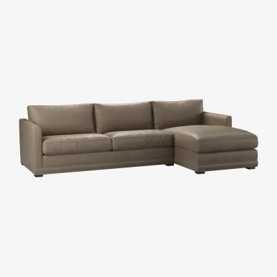 Sofa.com Aissa Large RHF Chaise Sofa in Pewter Grain Leather - sofa.com