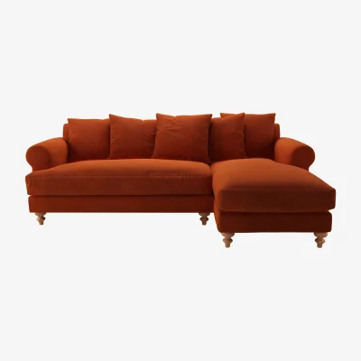 Sofa.com Teddy RHF Chaise Sofa in Brick Aquaclean Clever Velvet