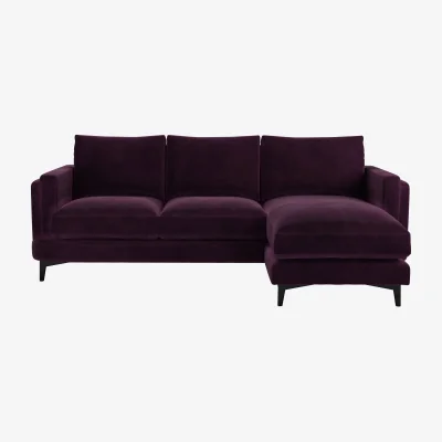Sofa.com Boston Squared Arm RHF Chaise Sofa in Damson Smart Velvet