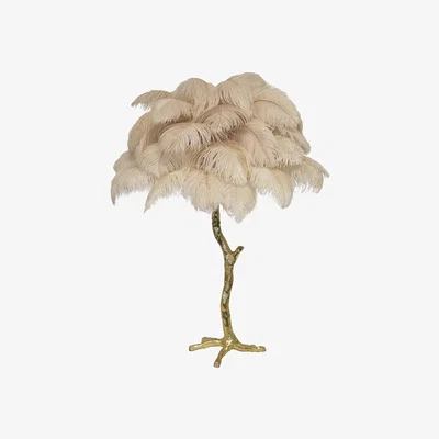Amara A Modern Grand Tour - Mini Classic Gold Table Lamp - Oyster Pink Plumes