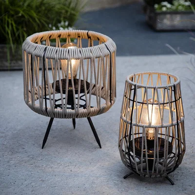 Amara AMARA Outdoors - Solar Powered Rope Weave Round Table Lamp - Grey
