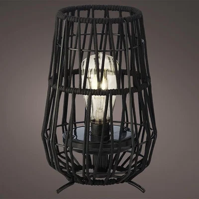 Amara AMARA Outdoors - Solar Powered Rope Weave Oval Table Lamp - Black