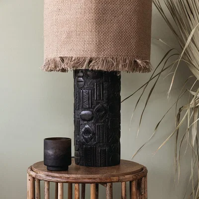 Amara Global Explorer - Carved Wood Table Lamp