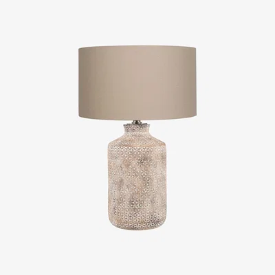 Barker and Stonehouse Textured Floral Etched Table Lamp, Neutral Ceramic | Barker & Stonehouse