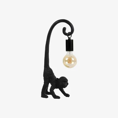 Barker and Stonehouse Black Monkey Table Lamp with Hanging Bulb | Barker & Stonehouse