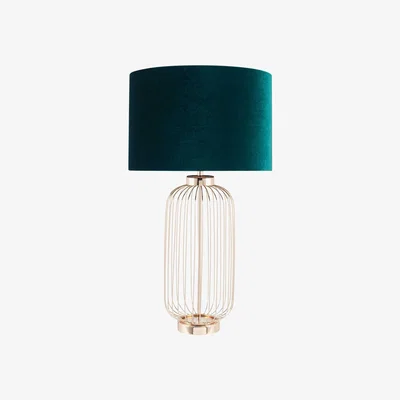 Barker and Stonehouse Green Velvet French Wire Tall Table Lamp, Gold Metal | Barker & Stonehouse