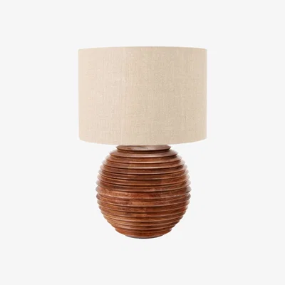 Barker and Stonehouse Round Turned Wood Table Lamp, Brown | Barker & Stonehouse