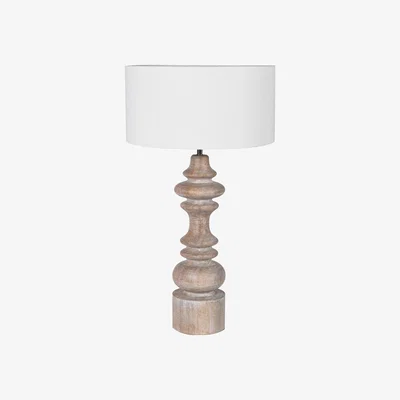 Barker and Stonehouse Sculpted Wooden Table Lamp, White | Barker & Stonehouse