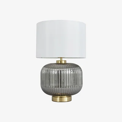 BHS.com Lyna Table Lamp with Smoked Glass Base and White Shade, Satin Brass