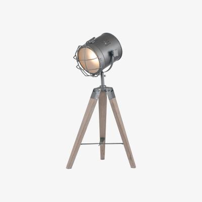 Dunelm Bullseye Grey Metal and Antique Wood Marine Tripod Table Lamp Natural