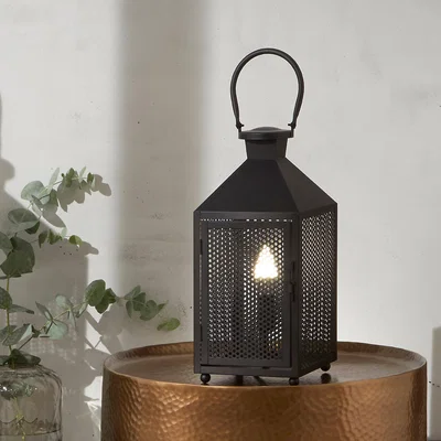 Dunelm Folkstone Metal Punched Lantern Table Lamp Black