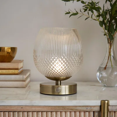 Dunelm Cassia Pressed Glass Rechargeable Table Lamp Clear