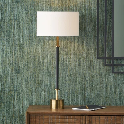 Dunelm Antoine Black Croc Antique Brass Table Lamp with 30cm Henry Handloom Cylinder Shade Black