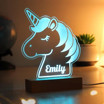 Dunelm Personalised Unicorn Wooden Based LED Light Natural