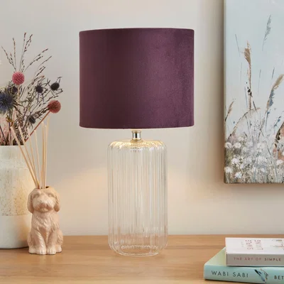 Dunelm Christine Ribbed Glass Table Lamp Aubergine (Purple)