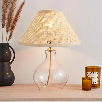Dunelm Wescott Glass & Cane Table Lamp Beige/Clear