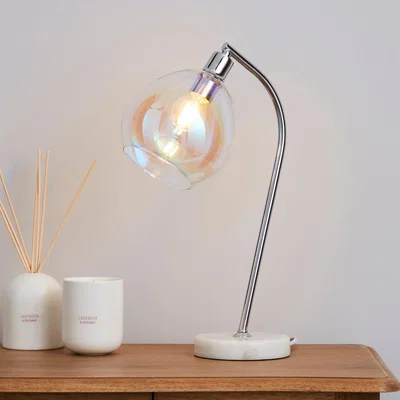 Dunelm Latisha Iridescent Glass Marble Base Task Desk Lamp Clear