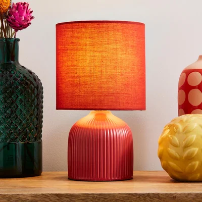 Dunelm Hebe Ribbed Ceramic Table Lamp Rhubarb