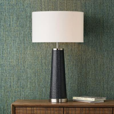 Dunelm Laurence Croc Textured Leather Table Lamp with Henry 40cm Handloom Cylinder Shade Black