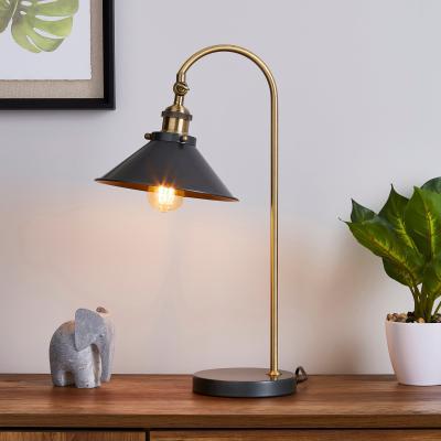 Dunelm Logan Antique Brass Grey Industrial Table Lamp Brass and Black