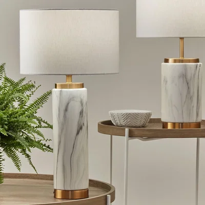 Dunelm Pacific Lifestyle Carrara Table Lamp Marble Effect White