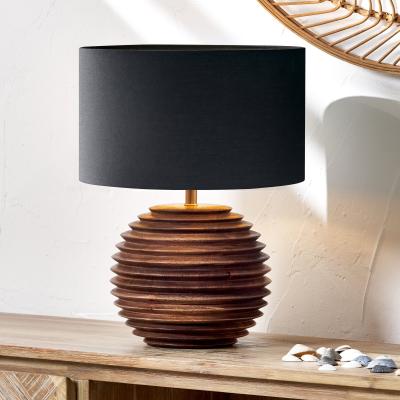 Dunelm Pembury Turned Wood Table Lamp with 30cm Harry Cylinder Drum Shade Brown