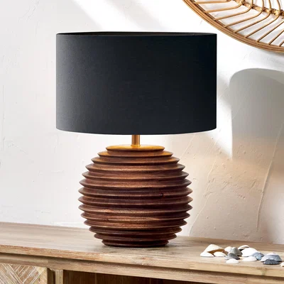 Dunelm Pembury Turned Wood Table Lamp with 30cm Harry Cylinder Drum Shade Brown