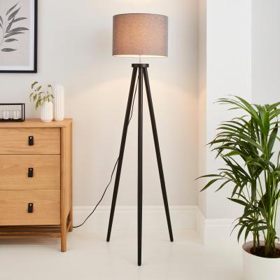 Dunelm Jandia Wooden Tripod Floor Lamp Black