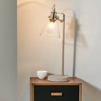 Dunelm Chaplin Concrete & Brushed Chrome Table Lamp Silver