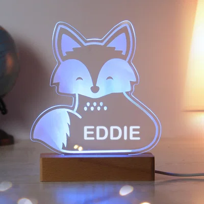 Dunelm Personalised Fox Wooden Based LED Light Natural