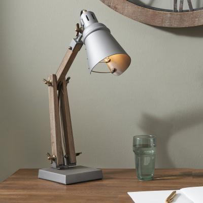 Dunelm Lincoln Wood and Grey Metal Table Task Lamp Brown